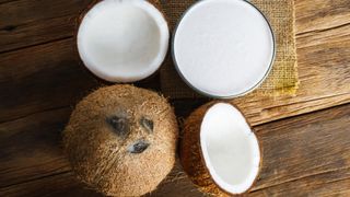 Fresh coconuts cut open