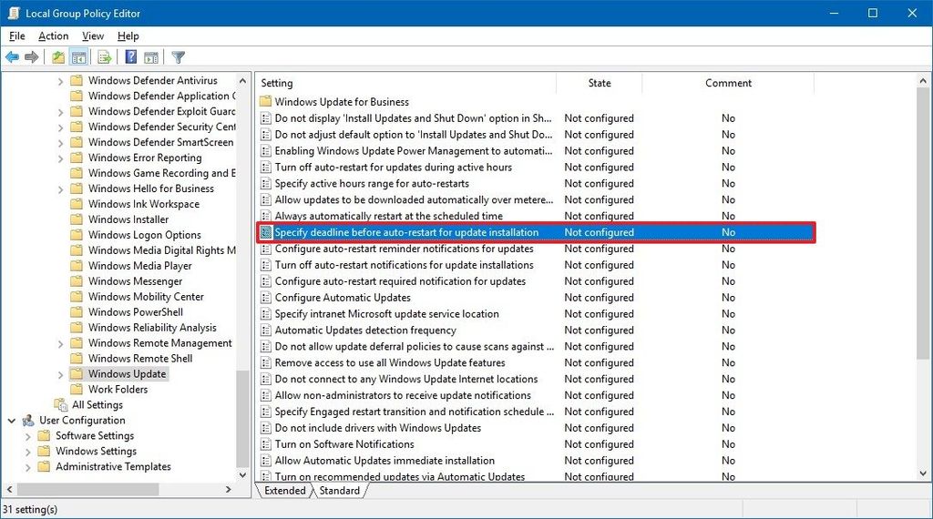 How to change the default auto-restart deadline for updates on Windows ...