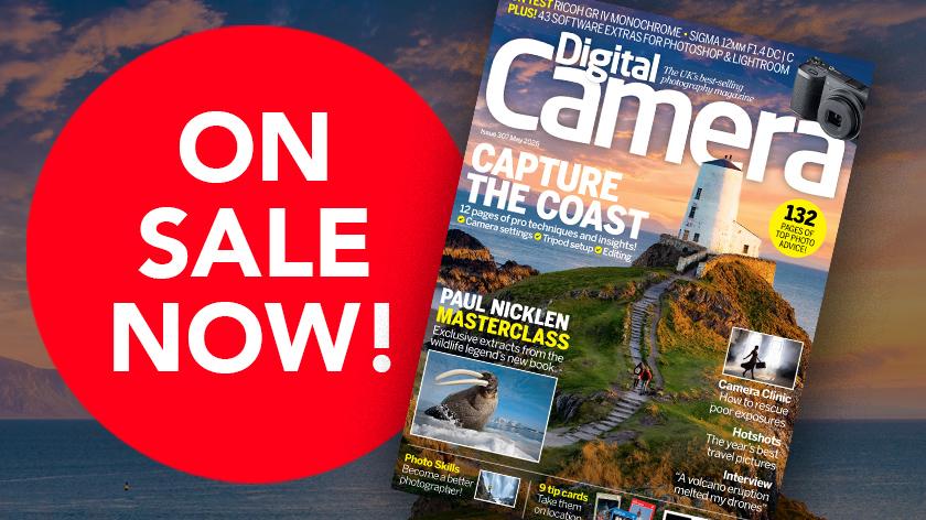 Front cover of issue 307 (May 2026) of Digital Camera World magazine and a red blob that reads 'On sale now!'