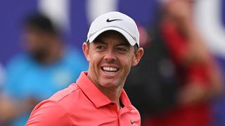 Rory McIlroy of Northern Ireland smiles whilst leaving the green during the 2025 Masters final round at Augusta National Golf Course, Georgia on the final day of the Tournament