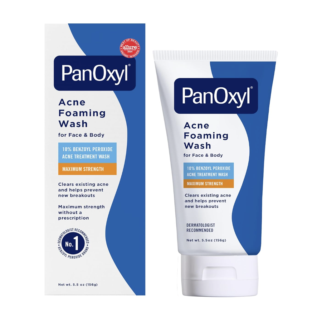 Panoxyl 10% Benzoyl Peroxide Acne Foaming Wash, Maximum Strength, Daily Acne-Fighting Face and Body Cleanser, Face Wash to Clear, Treat and Prevent Acne Pimples and Stubborn Breakouts, 5.5 Oz Tube
