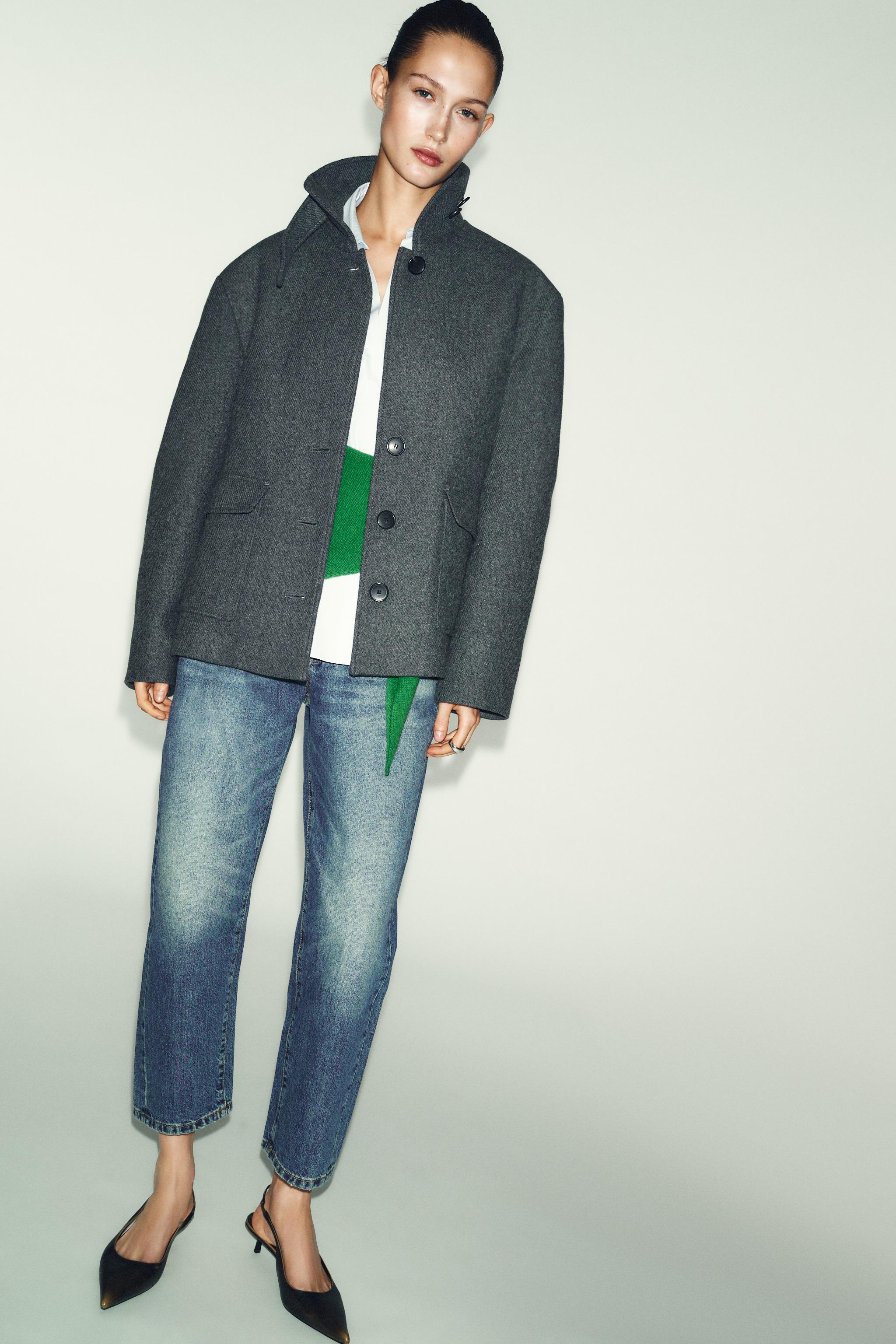 Wool Blend Coat With High Neck