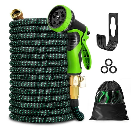 Kotto 100 Ft Expandable Garden Hose, Water Hose for Outside With 10 Spray Nozzles, Brass Connector, Leak-Proof, Green