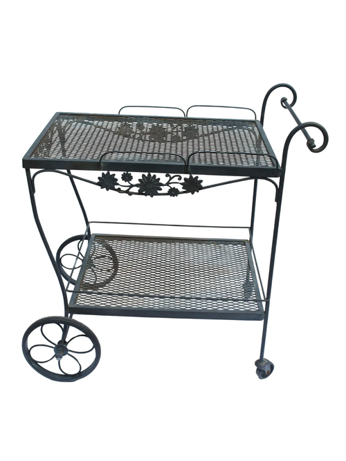 Circa 1980s Wrought Iron Bar Cart by Russell Woodard