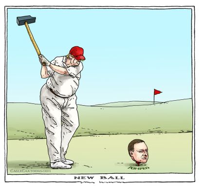 Political cartoon U.S. Trump Mike Pompeo secretary of state golf
