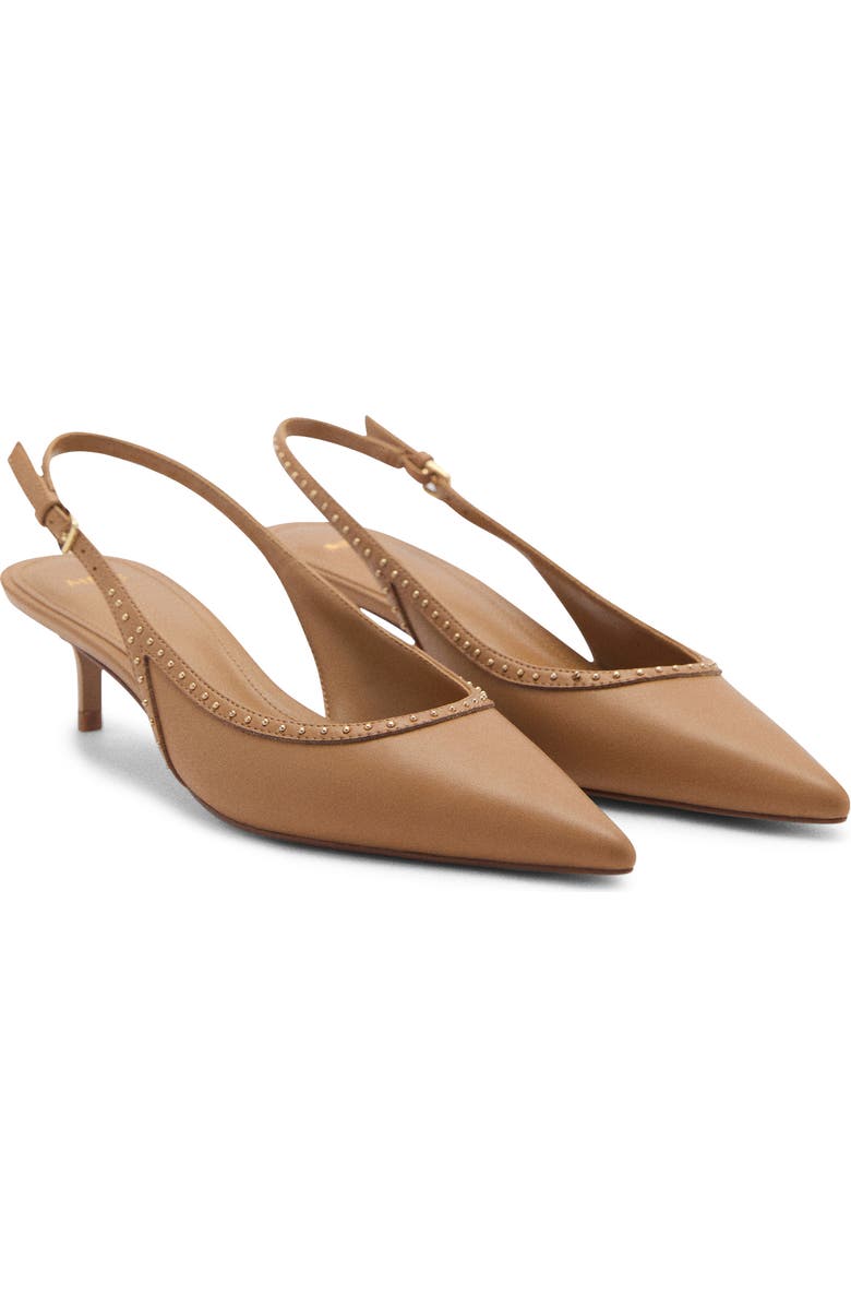 Stud Pointed Toe Kitten Heel Slingback Pump