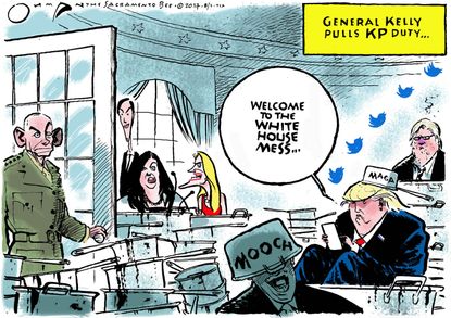 Political cartoon U.S. Trump White House chaos John Kelly