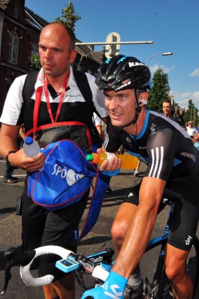 Gregory Henderson (Team Sky) is given some support after his stage win