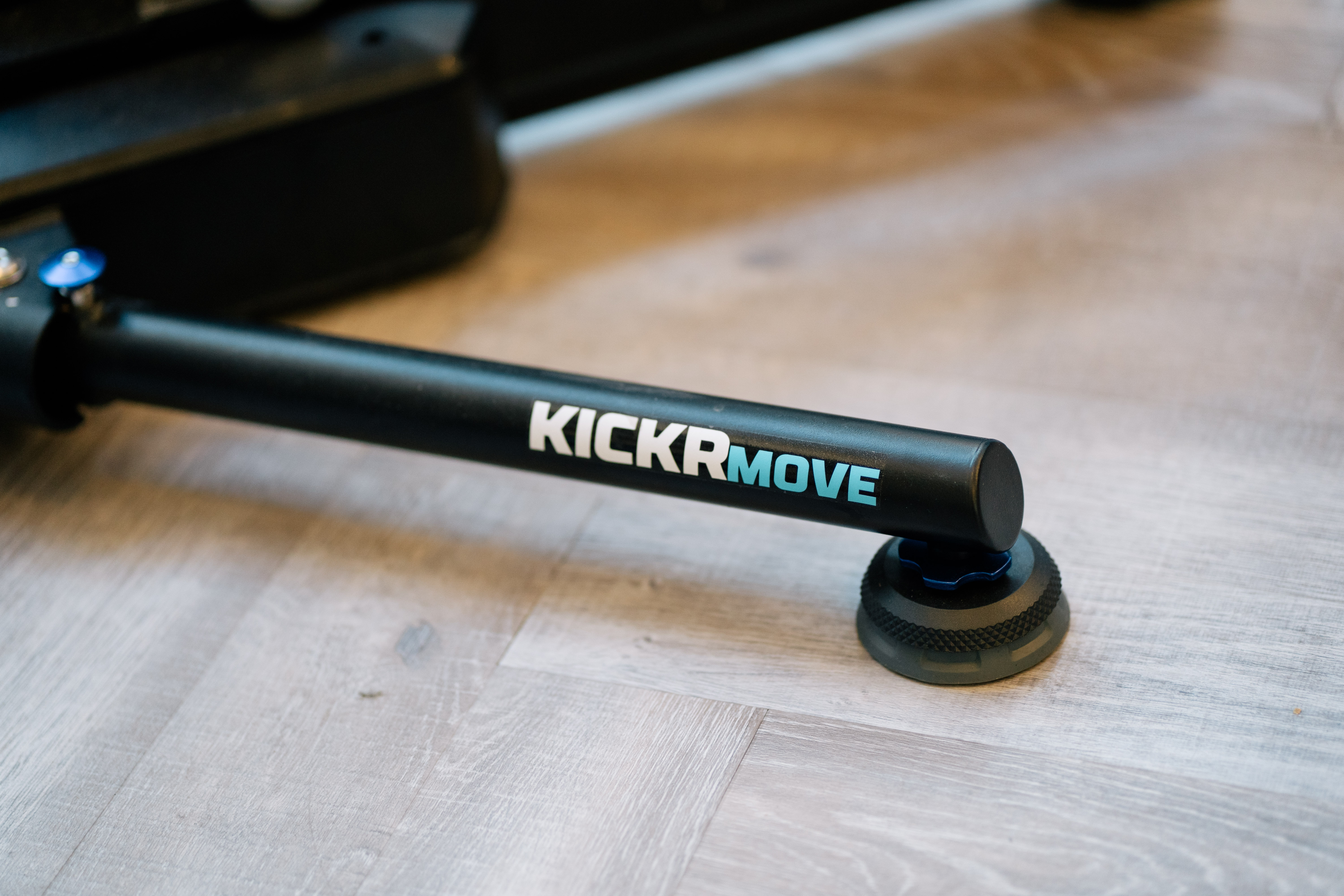 A close up of the stabiliser legs of a wahoo kickr move indoor trainer