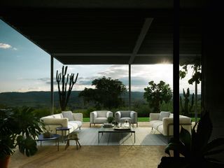 B&B Italia outdoor furniture: sofas and armchairs with white upholstery