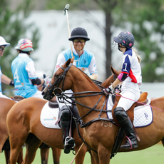 Prince Harry, Duke of Sussex and Ashley Van Metre play polo during the Sentebale ISPS Handa Polo Cup 2022 on August 25, 2022 in Aspen, Colorado.
