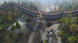 Age of Empires IV army seiges stone gate of enemy town