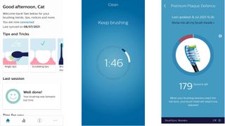 Screengrabs from the Philips Sonicare mobile app