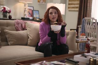 Scarlett Johansson eating cereal in a digital short sketch about the black widow trailer on snl