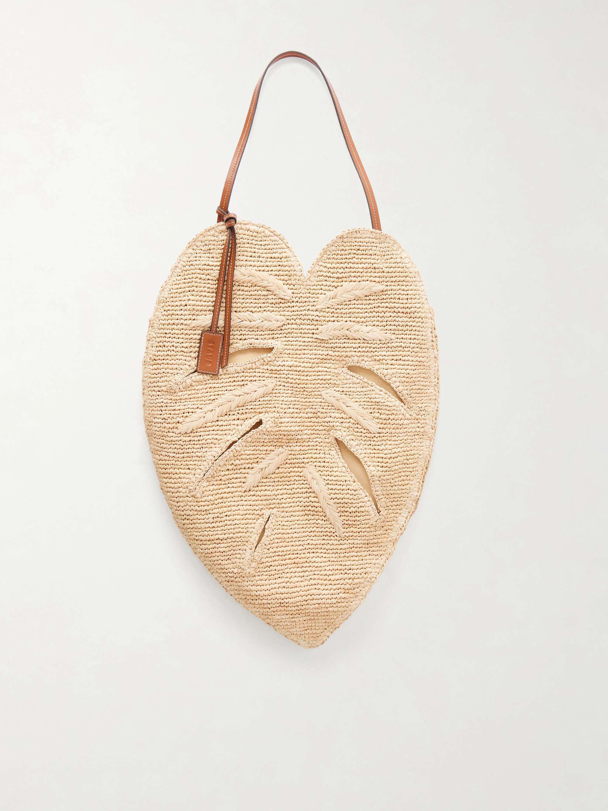 Palm Leather-Trimmed Raffia Tote