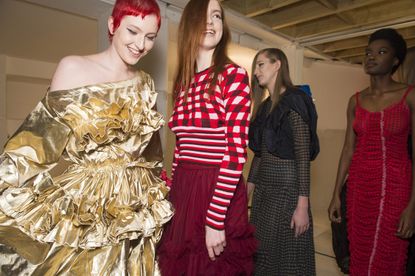 Gold metallic dress at Molly Goddard A/W 2018 catwalk show