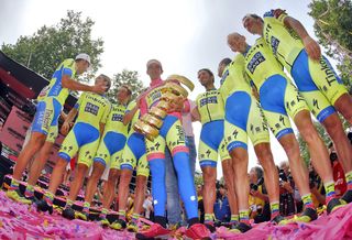 The Tinkoff-Saxo team of overall winner Alberto Contador.