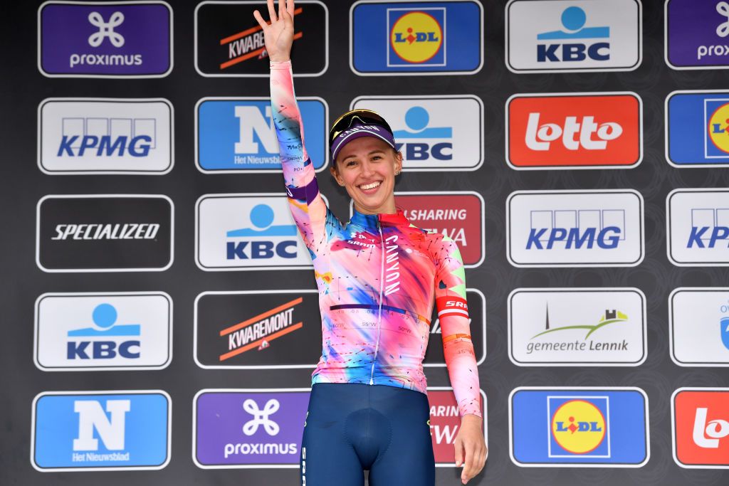 Kasia Niewiadoma on the podium at Brabantse Pijl 