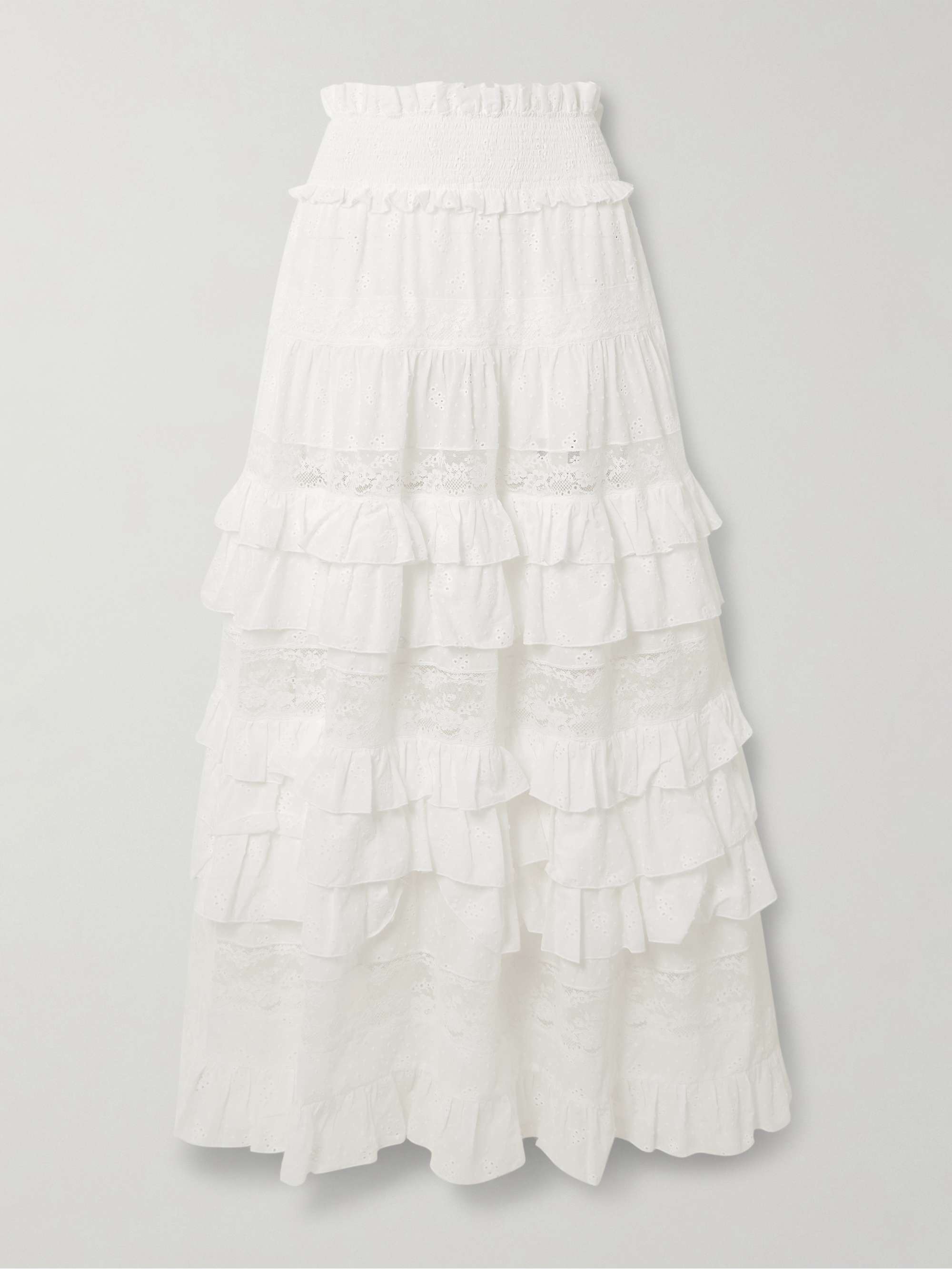 Tina Tiered Ruffled Lace-Trimmed Broderie Anglaise Cotton Maxi Skirt