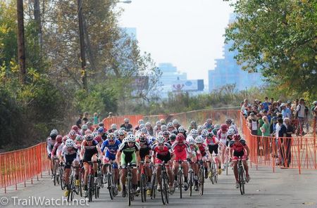 The elite men's start with the city of Louisville in the background.