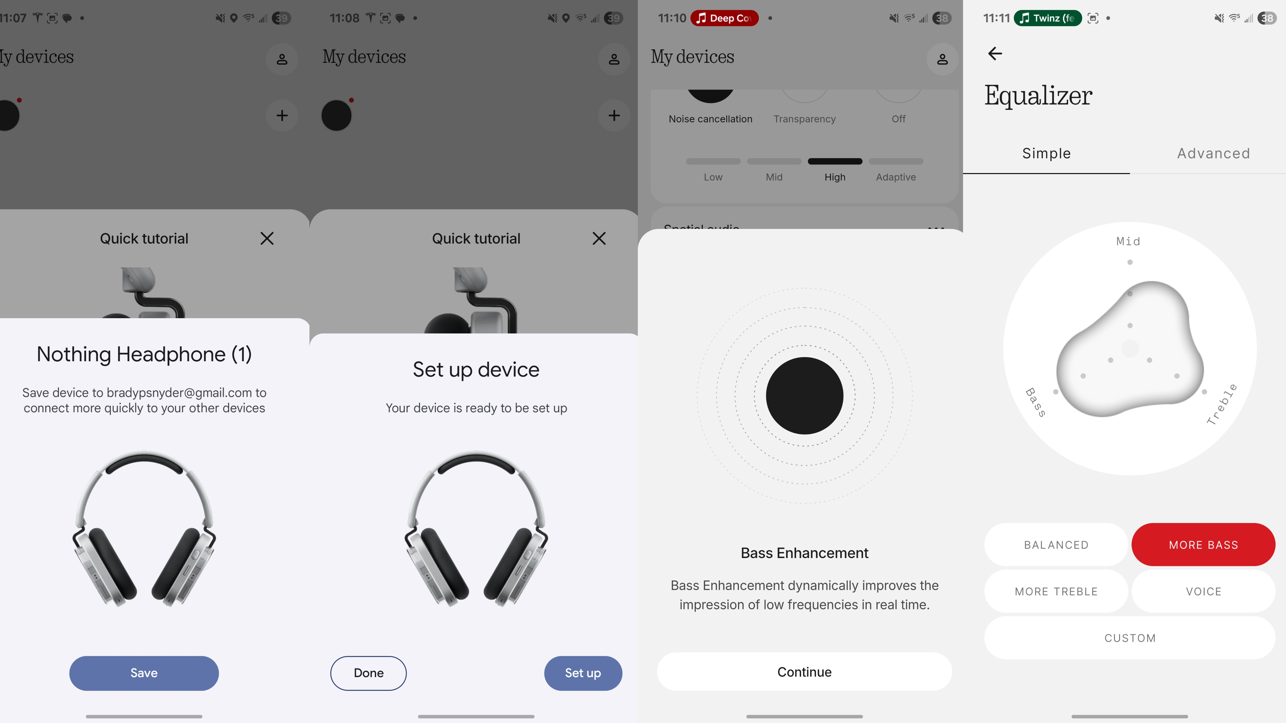 Setting up and changing the settings for the Nothing Headphone 1 in the Nothing X app.