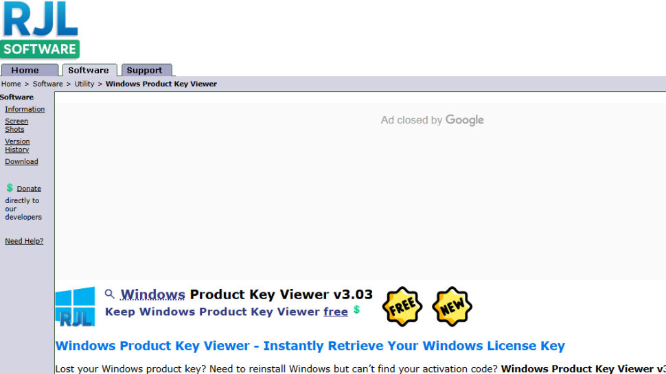 Windows Product Key Viewer website screenshot (April 2025)