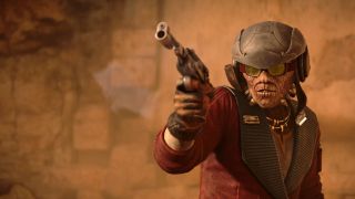 Hondo Ohnaka aims a blaster in Star Wars Outlaws: A Pirate's Fortune