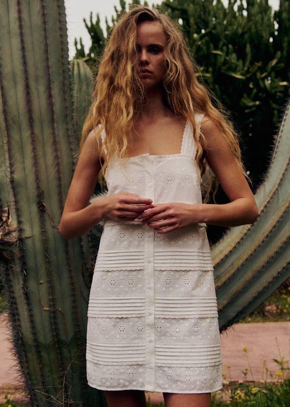 Zelira Dress - Embroidered Ecru - Organic Cotton - Organic Textile - S&eacute;zane