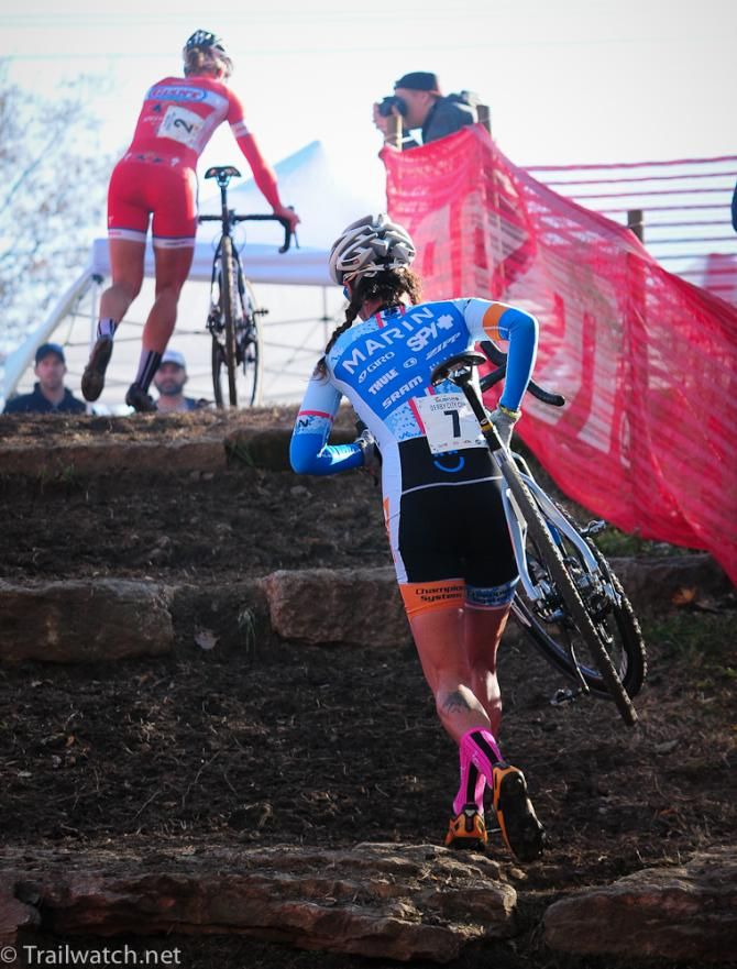 Niclole Duke (Marin Bikes/ Spy Optics) watching as Miller gets away