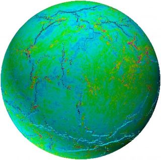 An image from a model used in a new study to investigate the origins of plate tectonics on Earth.