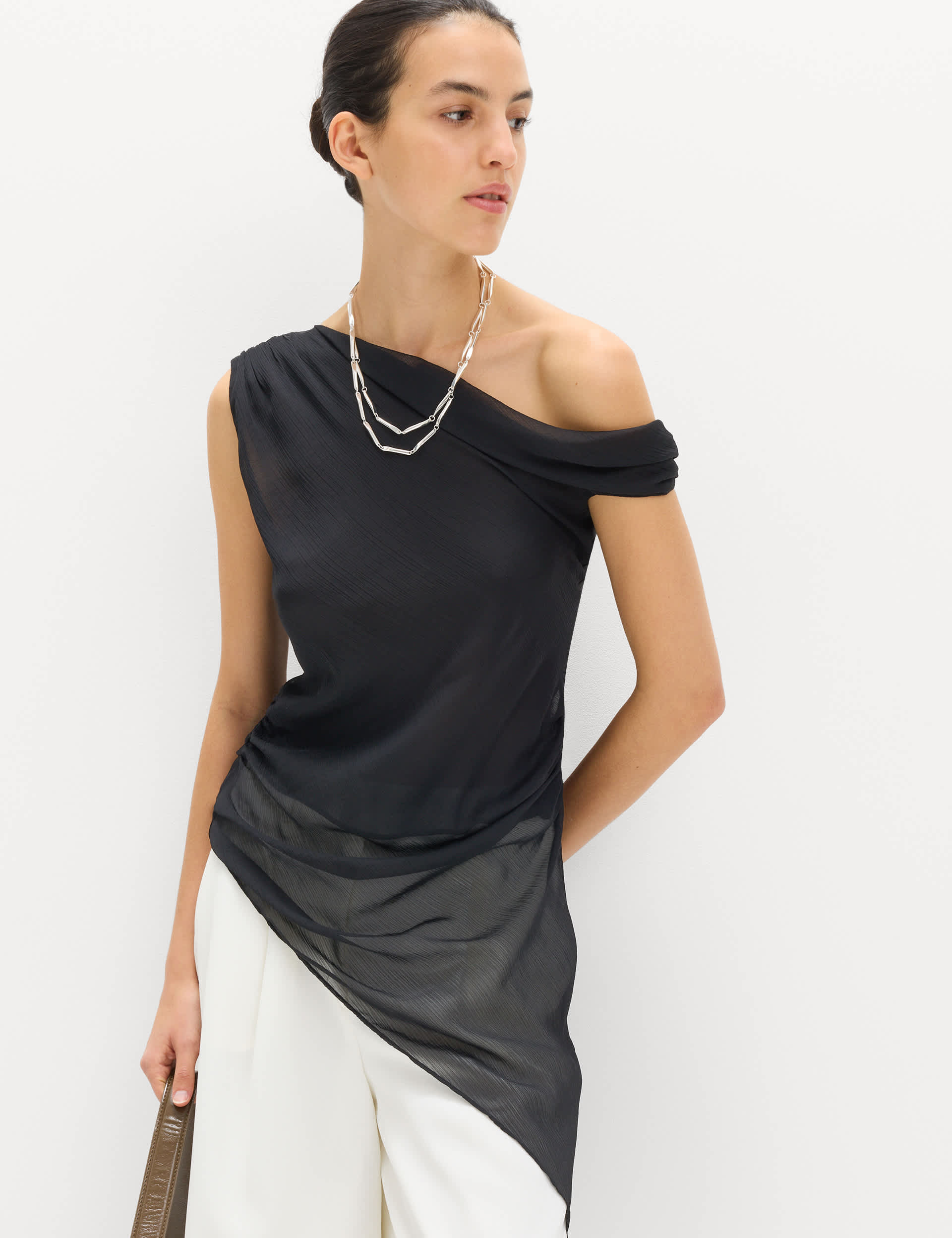 Draped One Shoulder Asymmetric Longline Top