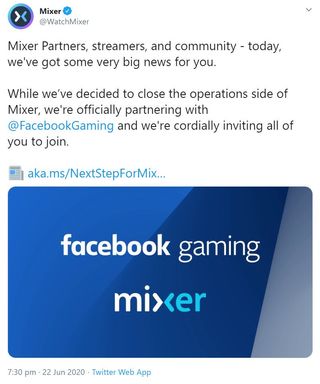 Mixer Shutdown Announcement on Twitter