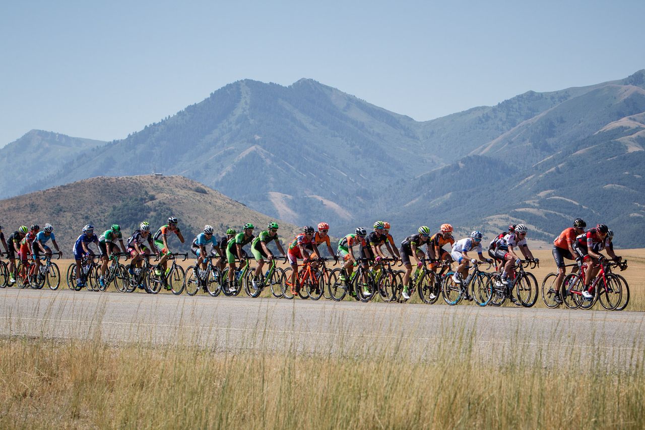 The colourful peloton on the road