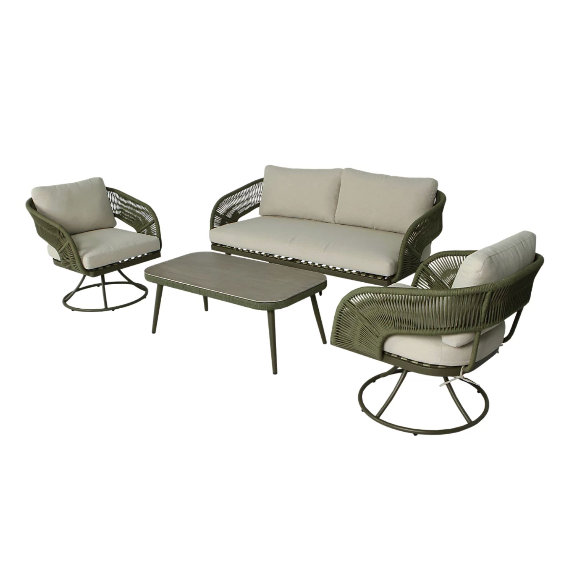 diy, GoodHome Giza Green Metal 4 Seater Coffee set