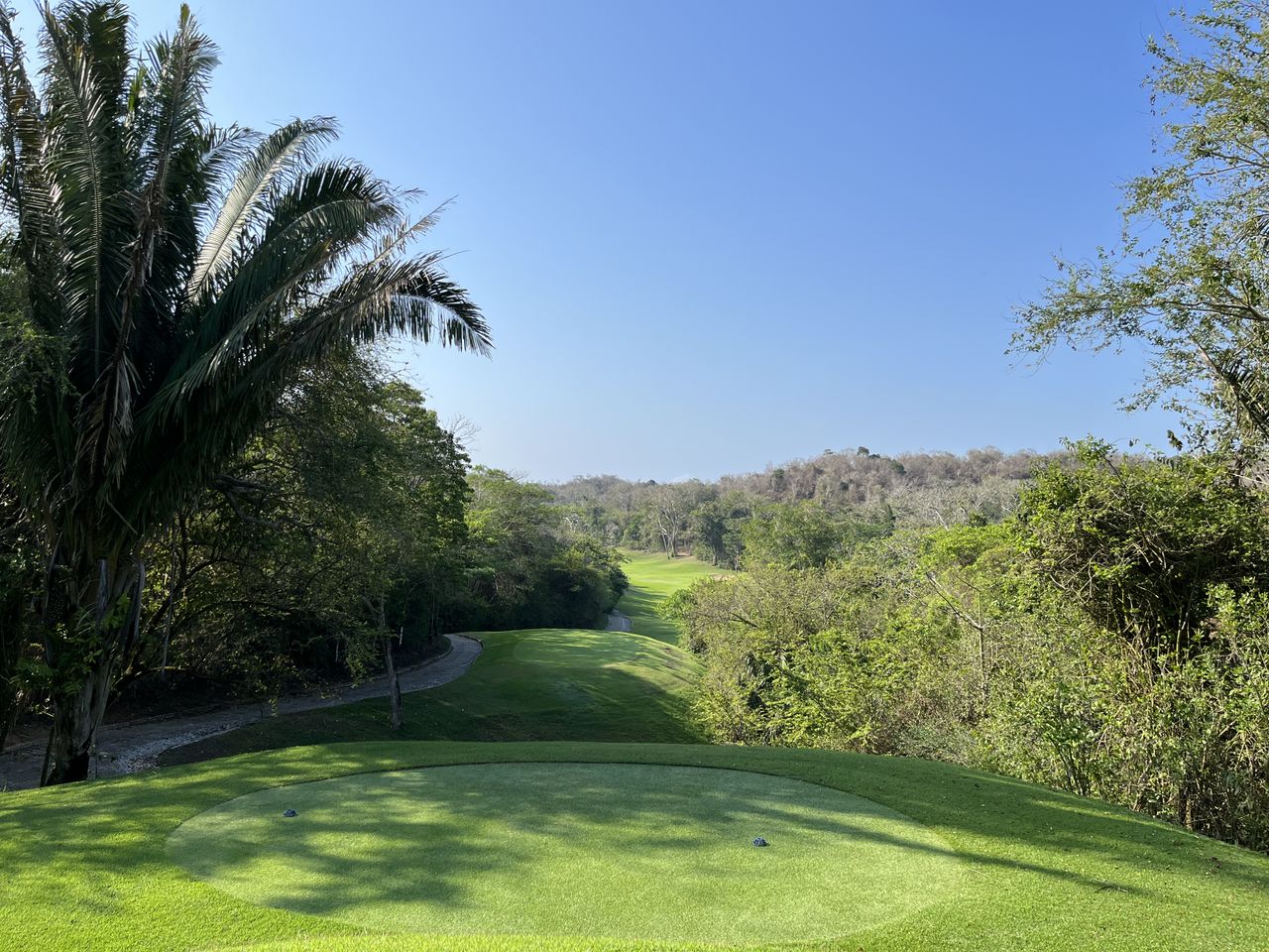 The tee shot on the hardest hole on the course