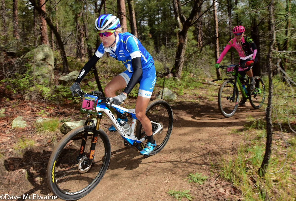 Maghalie Rochette (Luna Pro Team) leading Mical Dyck early in the race