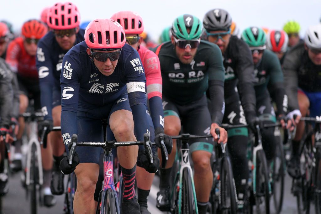 Sep Vanmarcke leads the peloton.