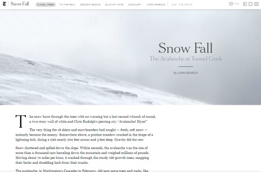 Example of parallax scrolling websites: Snow Fall