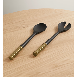 dark wooden serving spoons with gold handle detail