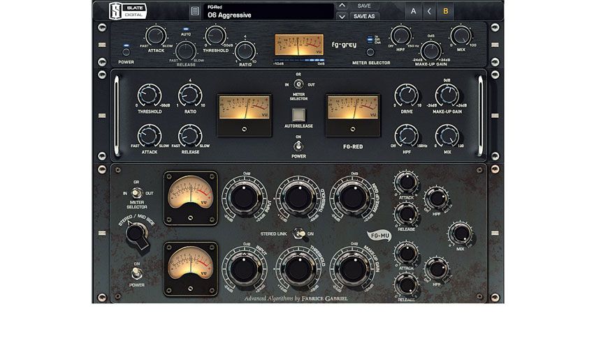 FG-Grey, FG-Red and FG-Mu (top to bottom) - are sourced from three classic SSL, Focusrite and Fairchild/Manley designs