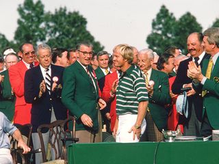 Jack Nicklaus at The Masters awaiting the Green Jacket in 1975