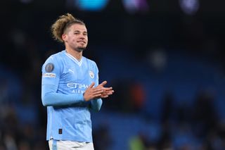 Kalvin Phillips of Manchester City during the UEFA Champions League match between Manchester City and BSC Young Boys at Etihad Stadium on November 7, 2023 in Manchester, England. (Photo by Robbie Jay Barratt - AMA/Getty Images)