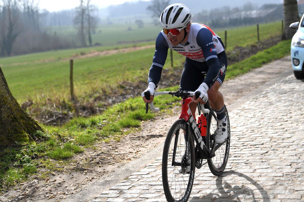 NINOVE BELGIUM FEBRUARY 27 Charlie Quarterman of United Kingdom and Team Trek Segafredo during the 76th Omloop Het Nieuwsblad 2021 Mens Race a 2005km race from Ghent to Ninove OmloopHNB OHN21 FlandersClassic on February 27 2021 in Ninove Belgium Photo by Luc ClaessenGetty Images