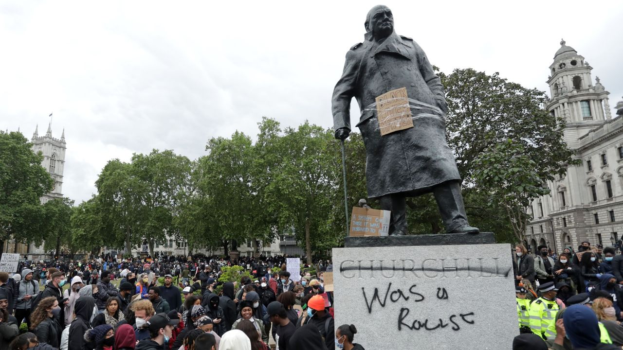 Defaced Churchill statue