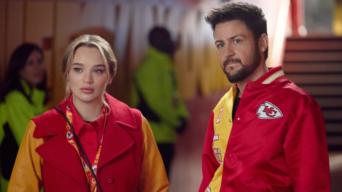 Hunter King and Tyler Hynes star in Holiday Touchdown: A Chiefs Love Story.