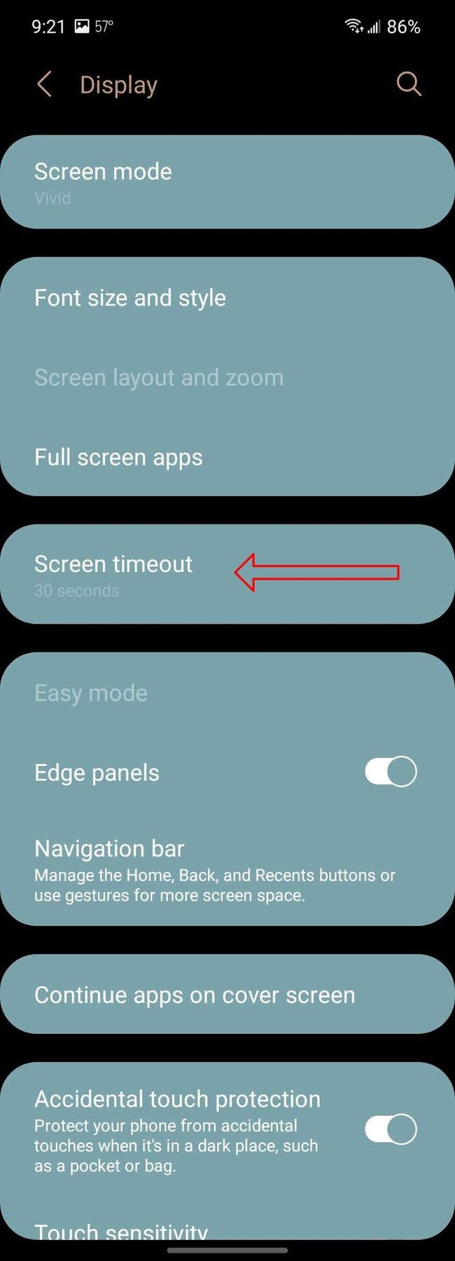 android change screen timeout