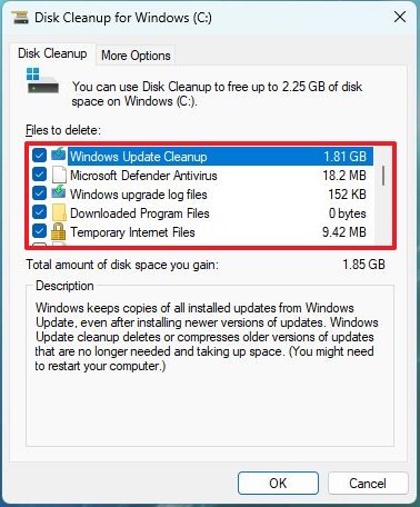 Disk Cleanup select files