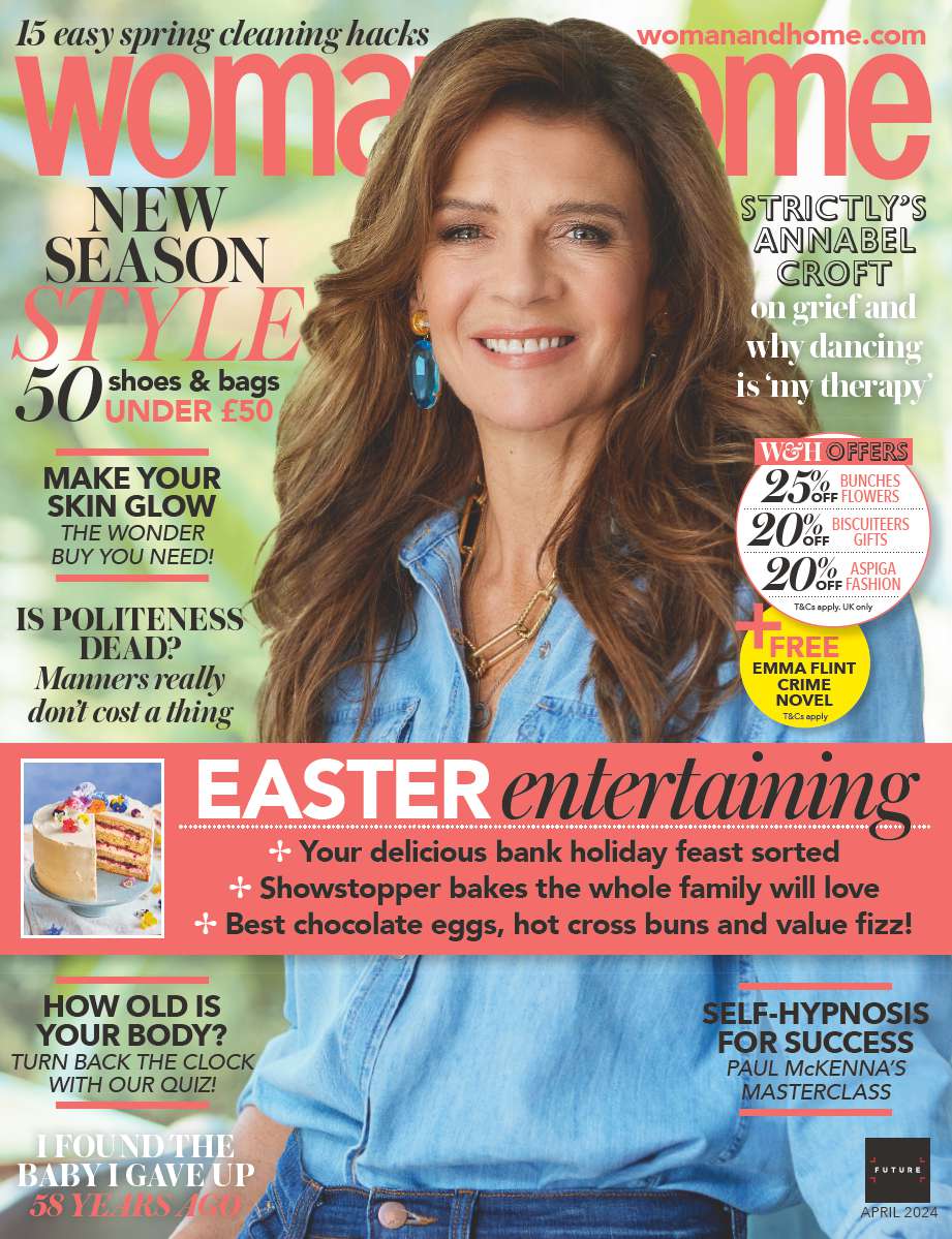 The April 2024 issue of woman&home magazine featuring Annabel Croft