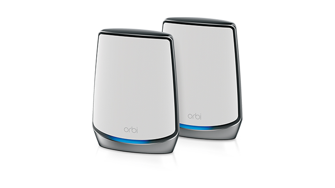 Two Netgear Orbi WiFi 6 units against a white background