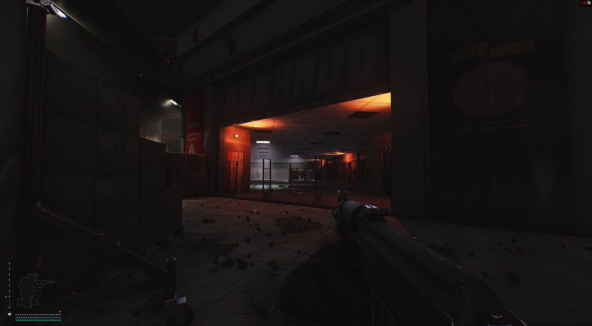 A dark shopping mall in Escape from Tarkov